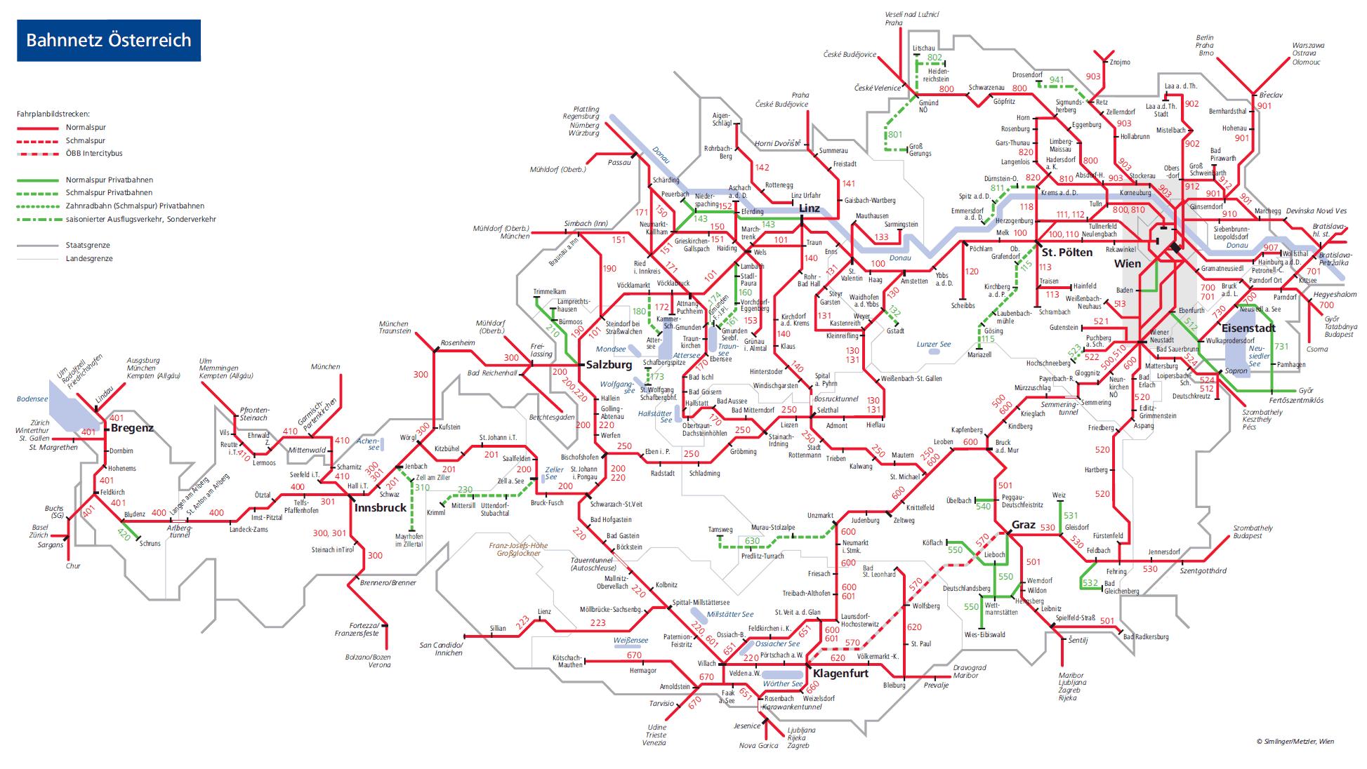 ausztria vasúti térkép Ausztria Vasútvonalai Térkép