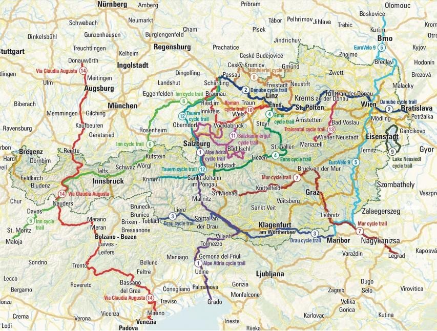 térkép ausztria kerékpározás