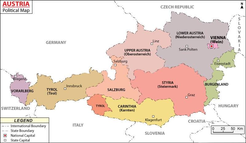 térkép ausztria politikai 