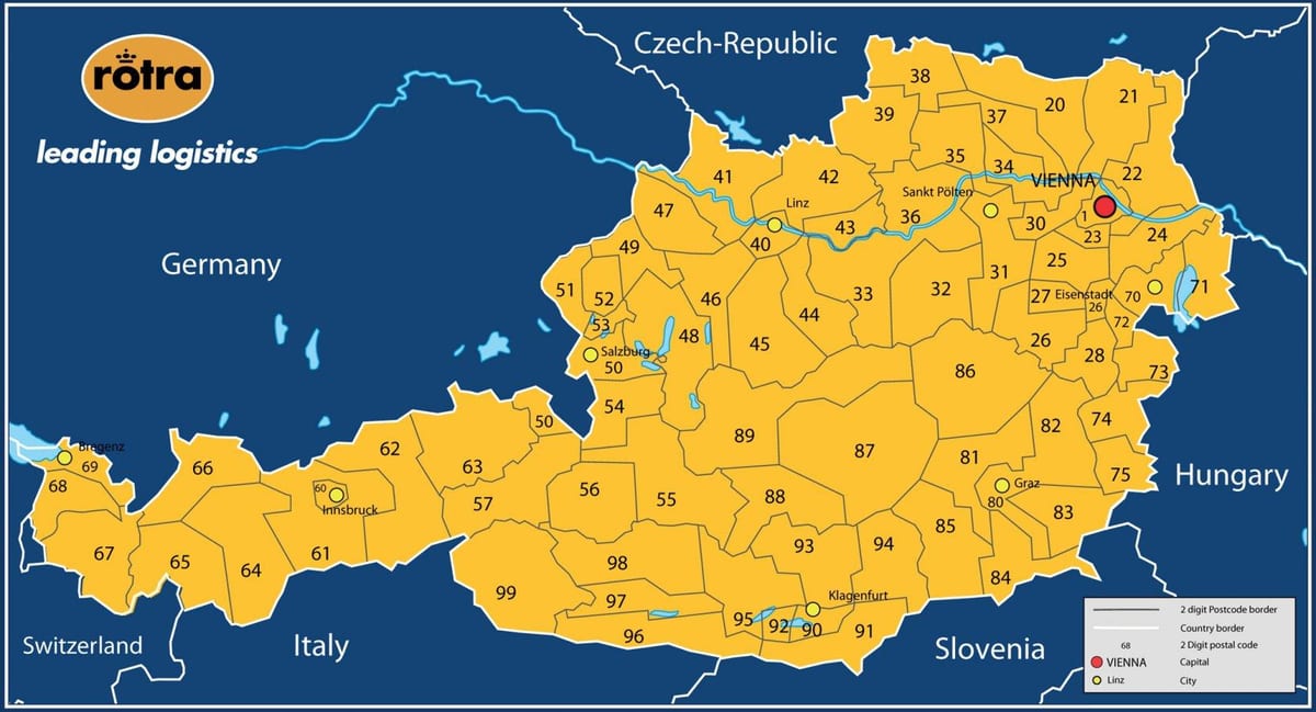 térkép ausztria irányítószám