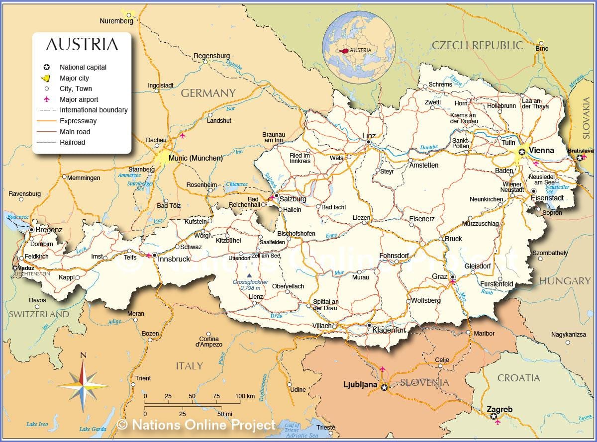 térkép az osztrák városok