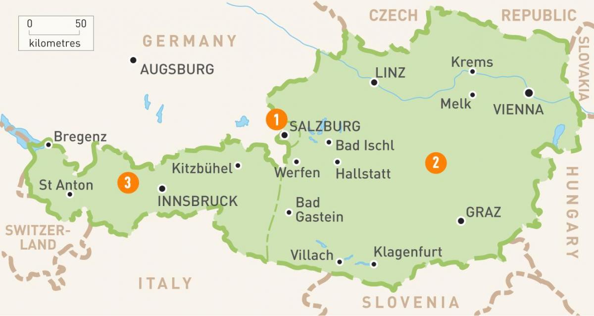 egy térkép ausztria