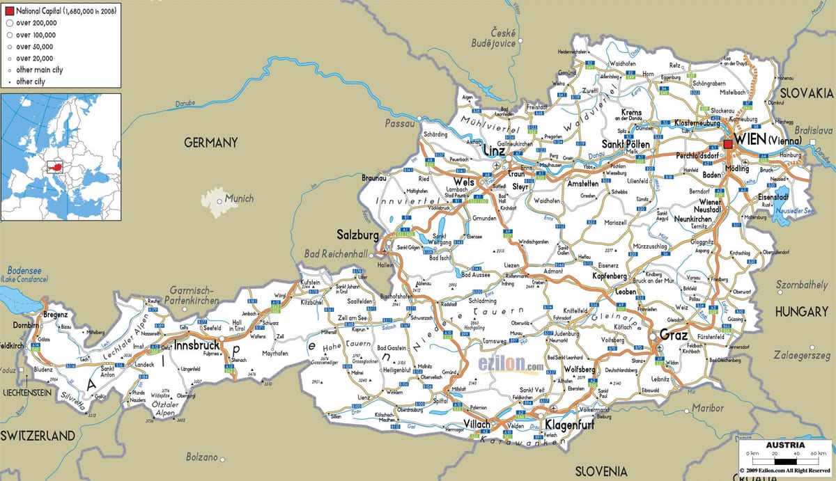 részletes térkép az osztrák városok