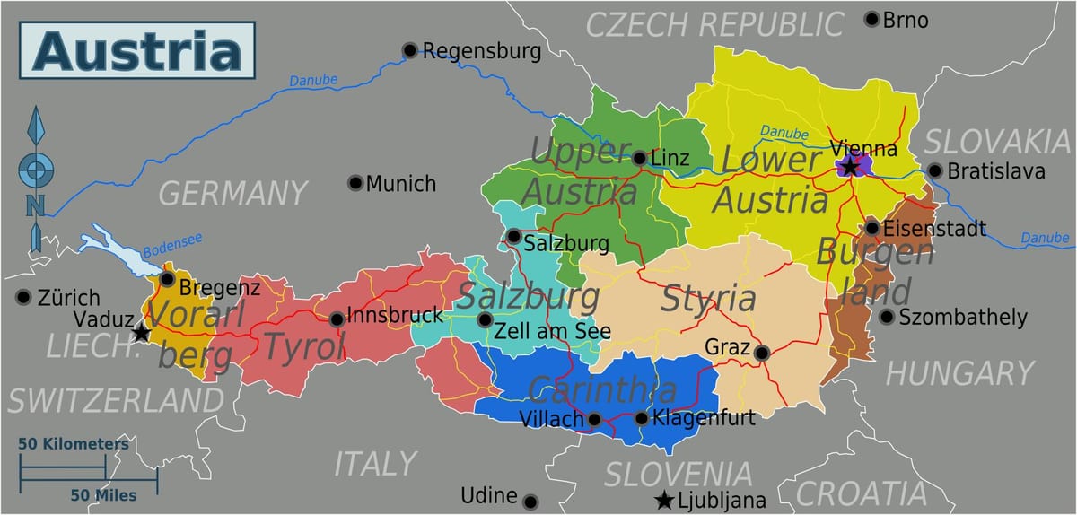 térkép osztrák államok