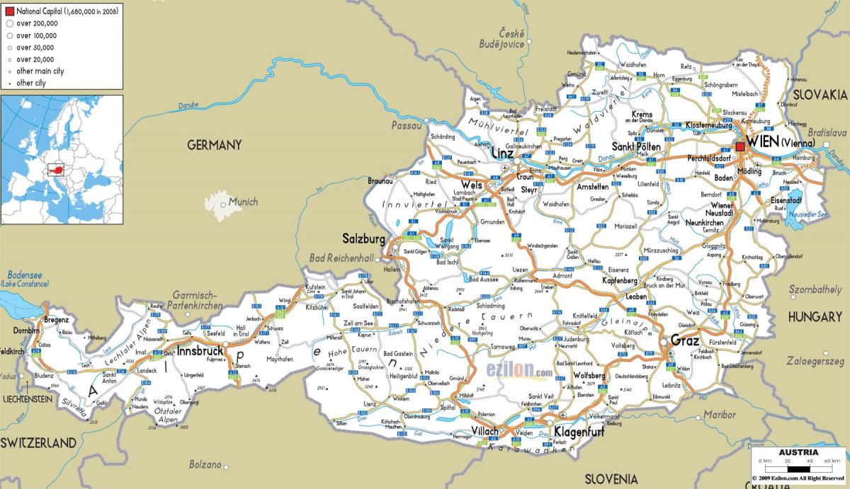 térkép osztrák útvonal