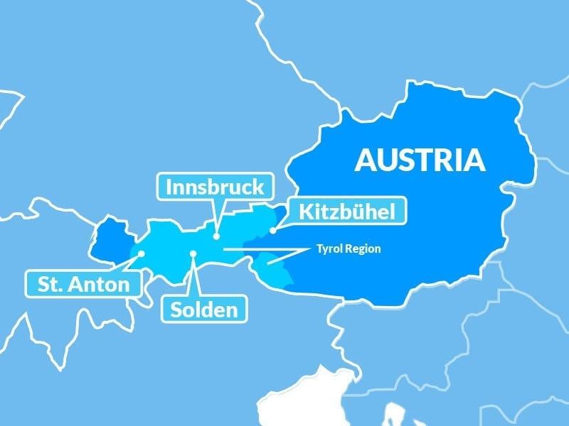 térkép térkép tiroli régió ausztria