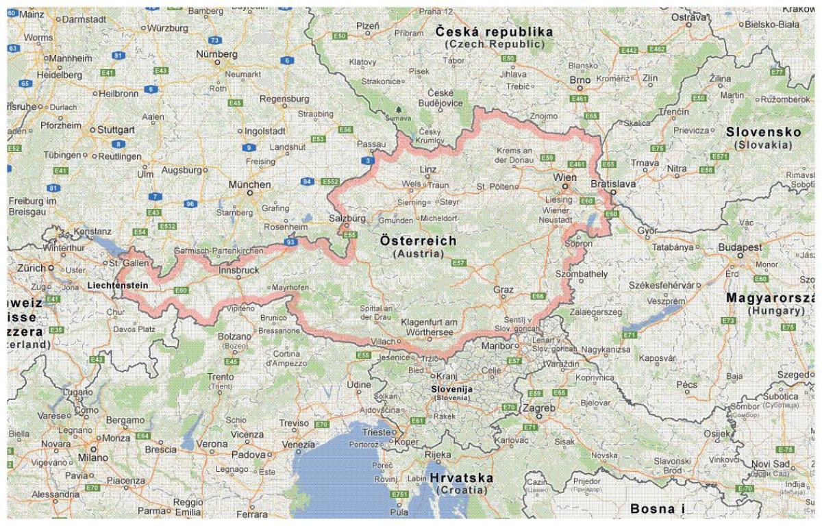 térkép ausztria, illetve a szomszédos országokban